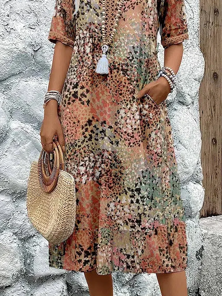 Vibrant Knee-Length Midi Dress with Chic Elegance