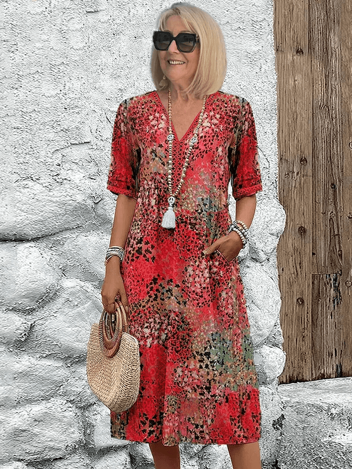 Stella | Effortless Boho Red Sundress for Women in Casual Abstract Style