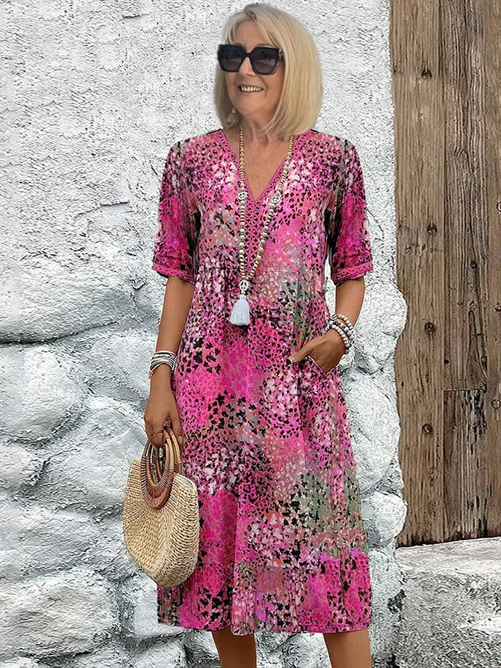Vibrant Knee-Length Midi Dress with Chic Elegance