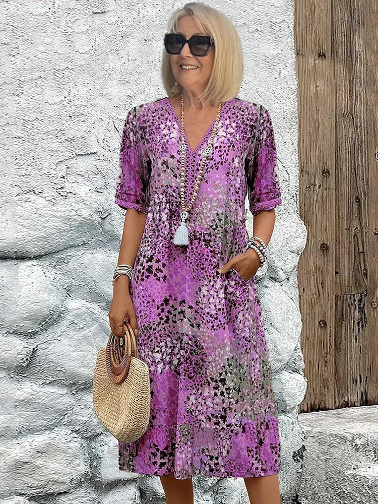 Vibrant Knee-Length Midi Dress with Chic Elegance