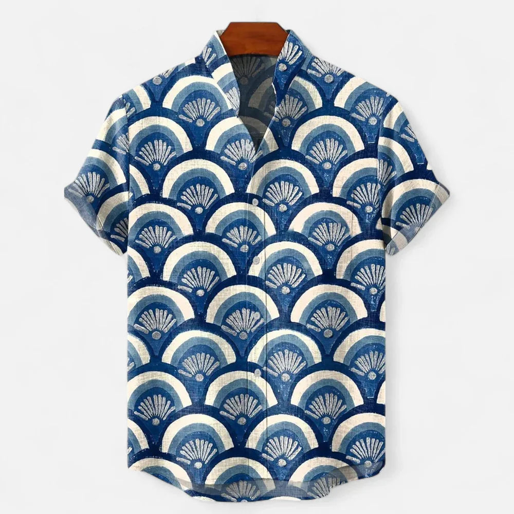 Men’s Premium Linen Artistic Print Short Sleeve Shirt