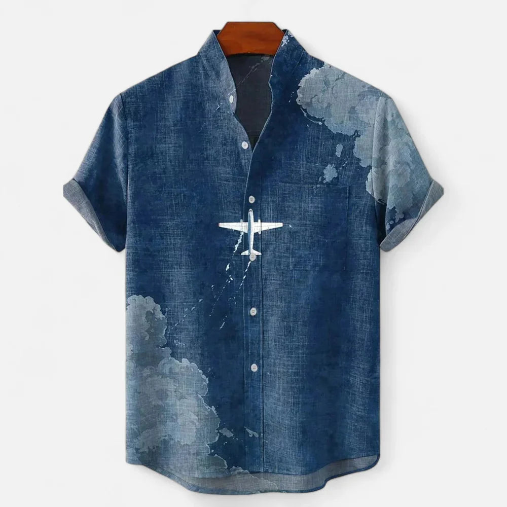Men’s Premium Linen Artistic Print Short Sleeve Shirt
