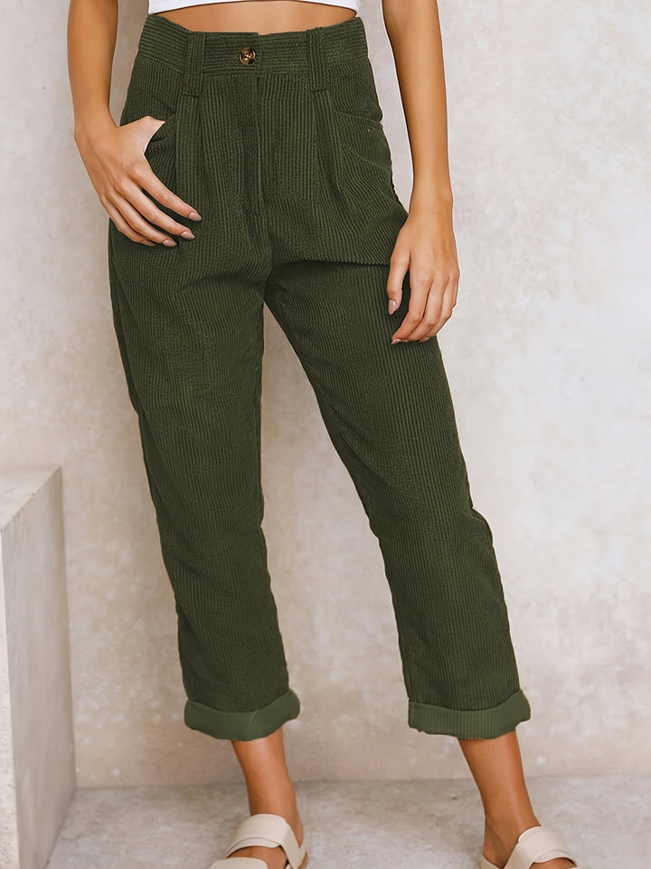 Women's High-Waisted Relaxed Trousers – Dark Green