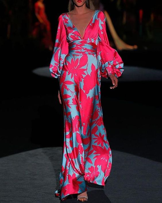Elegant Long Dress V-Neck Long Sleeve