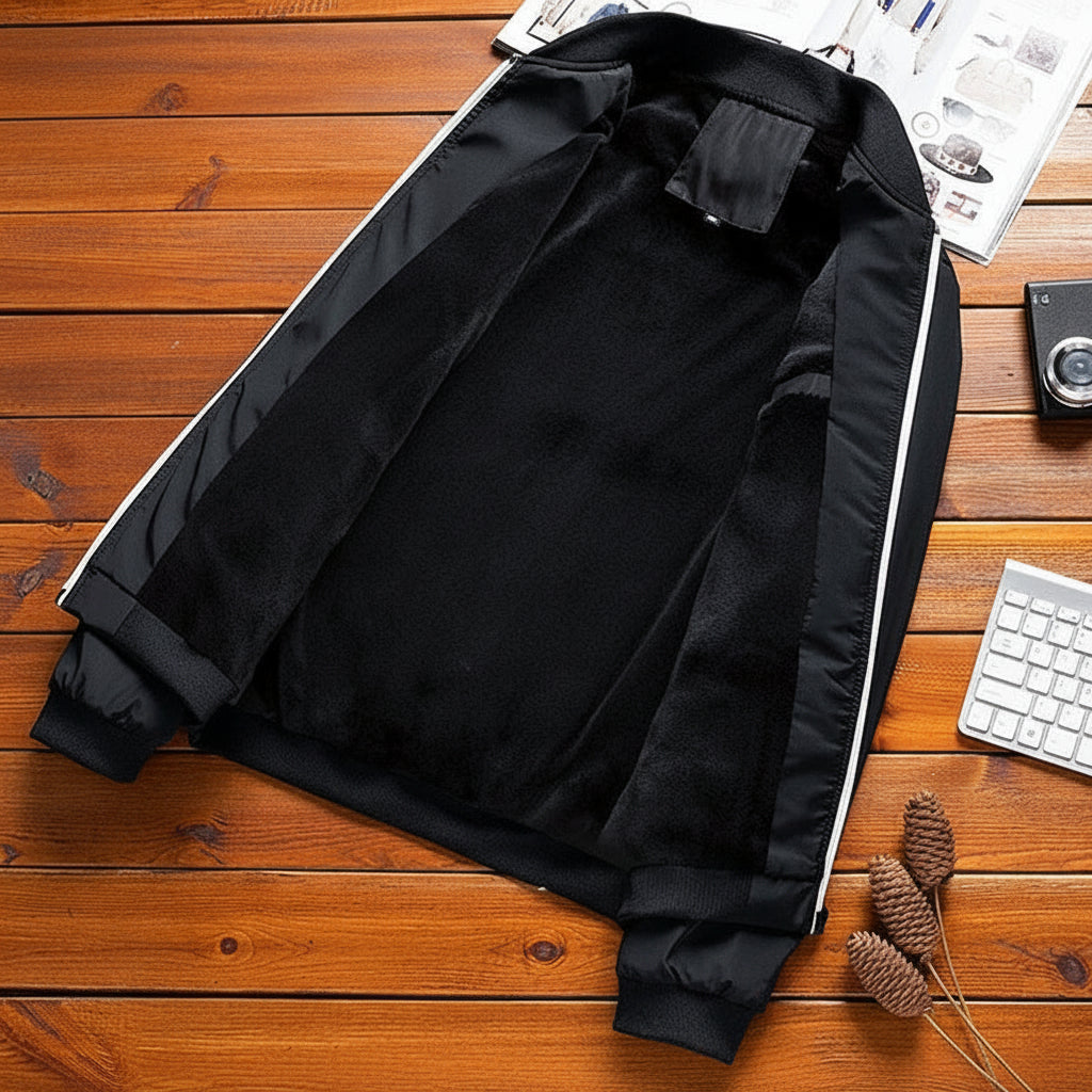 Men's Bomber Jacket with Fleece Lining and Stand Collar