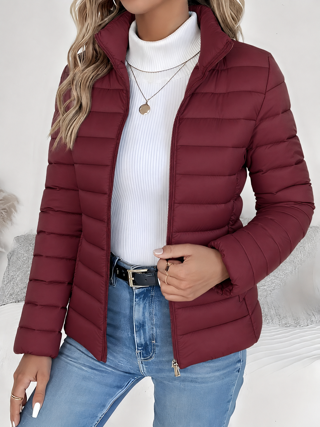 Eleana - Women's Quilted Jacket - Wine Red