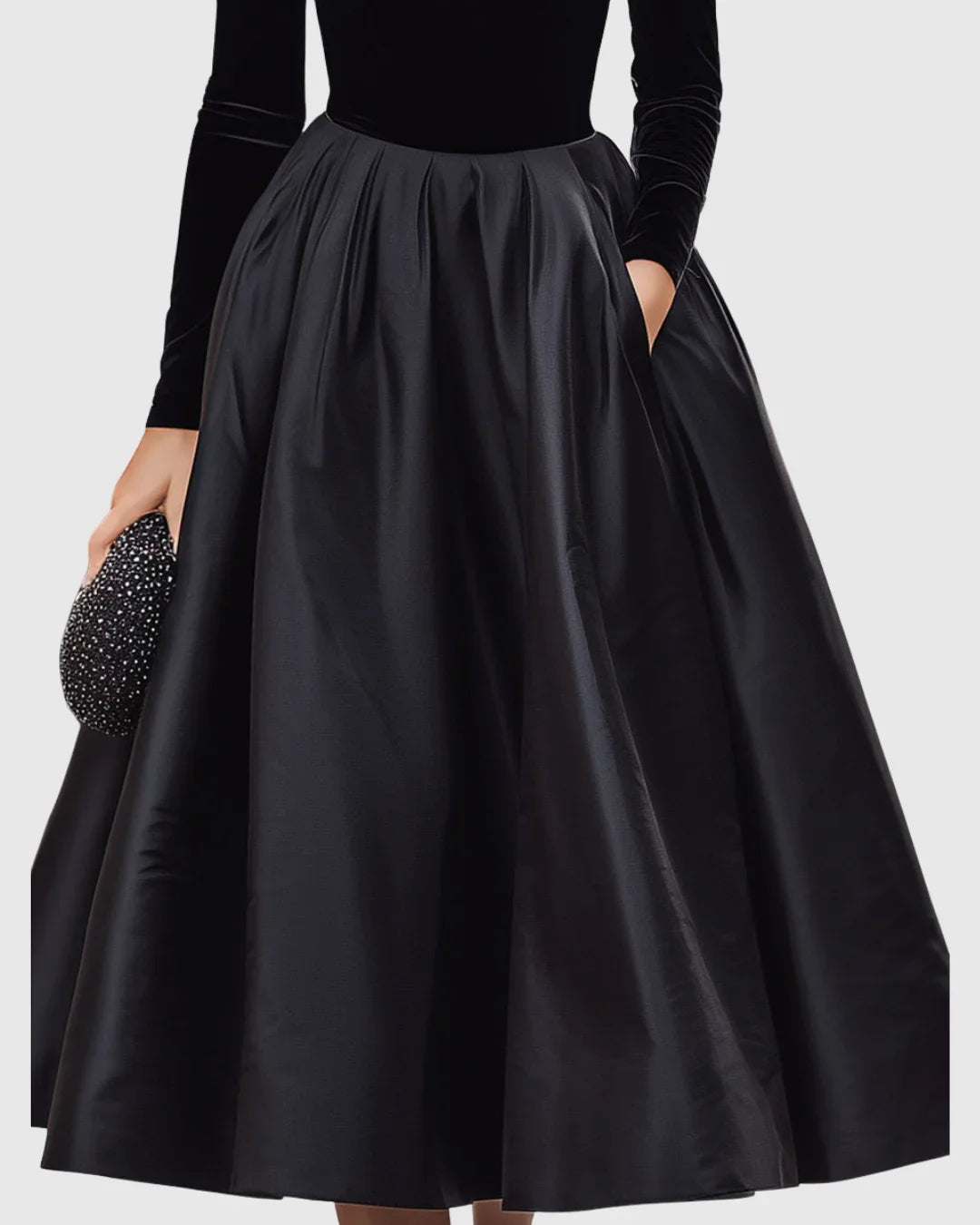 Women's Velvet and Satin Midi Dress with Turtleneck