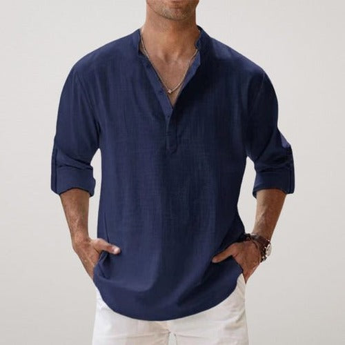 Elijah | Men's Relaxed-Fit Linen Blend Long-Sleeve Shirt - photo 3