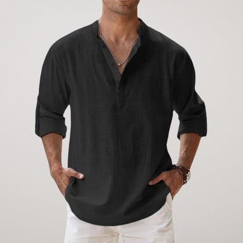 Elijah | Men's Relaxed-Fit Linen Blend Long-Sleeve Shirt - photo 5