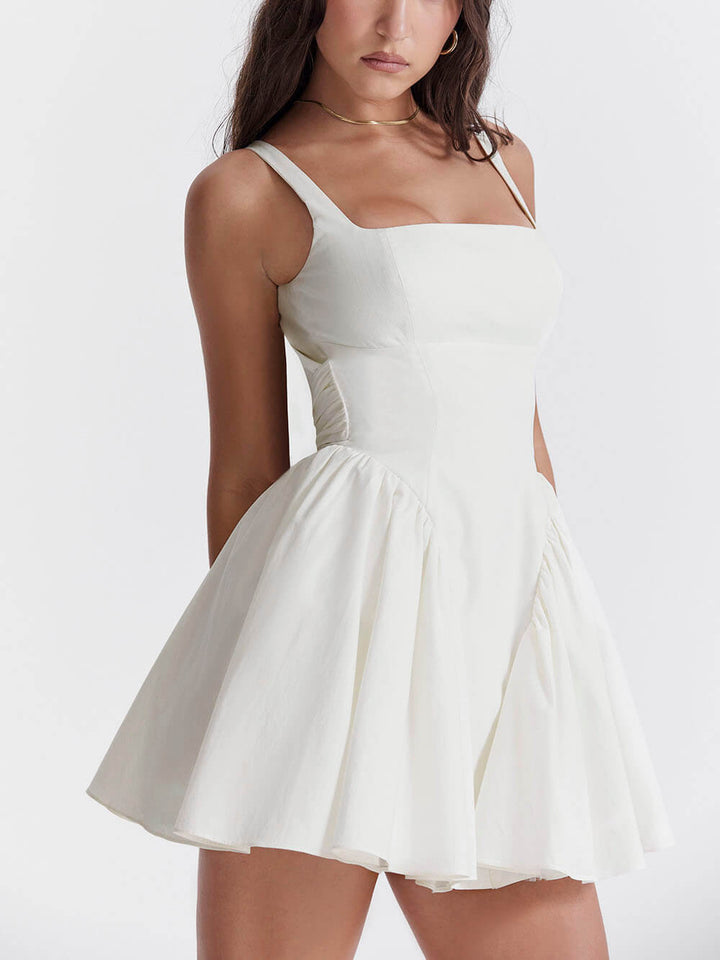 Elsa - Women's Backless Mini Dress with Bow and Flared Skirt - photo 2