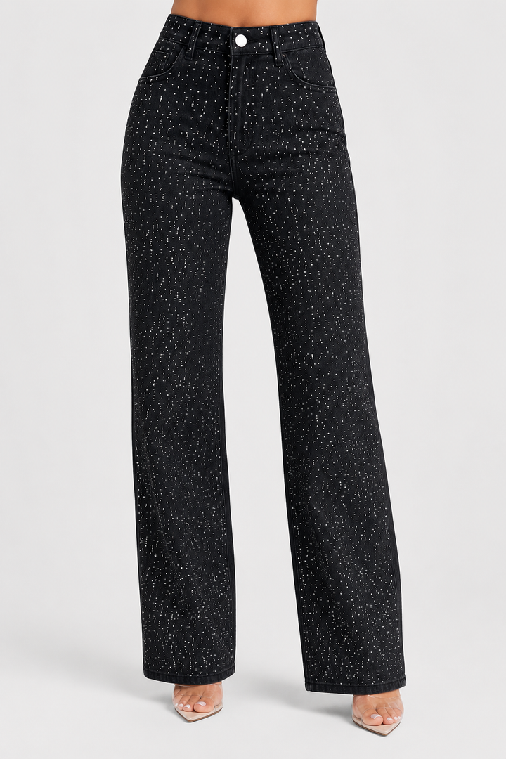 Women's Jamie Wide Leg Sparkle Jeans - Black