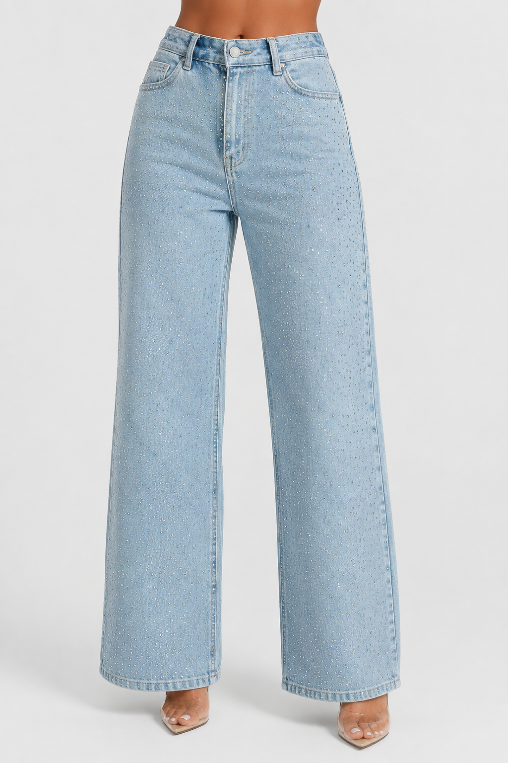 Women's Jamie Wide Leg Sparkle Jeans - Washed Blue