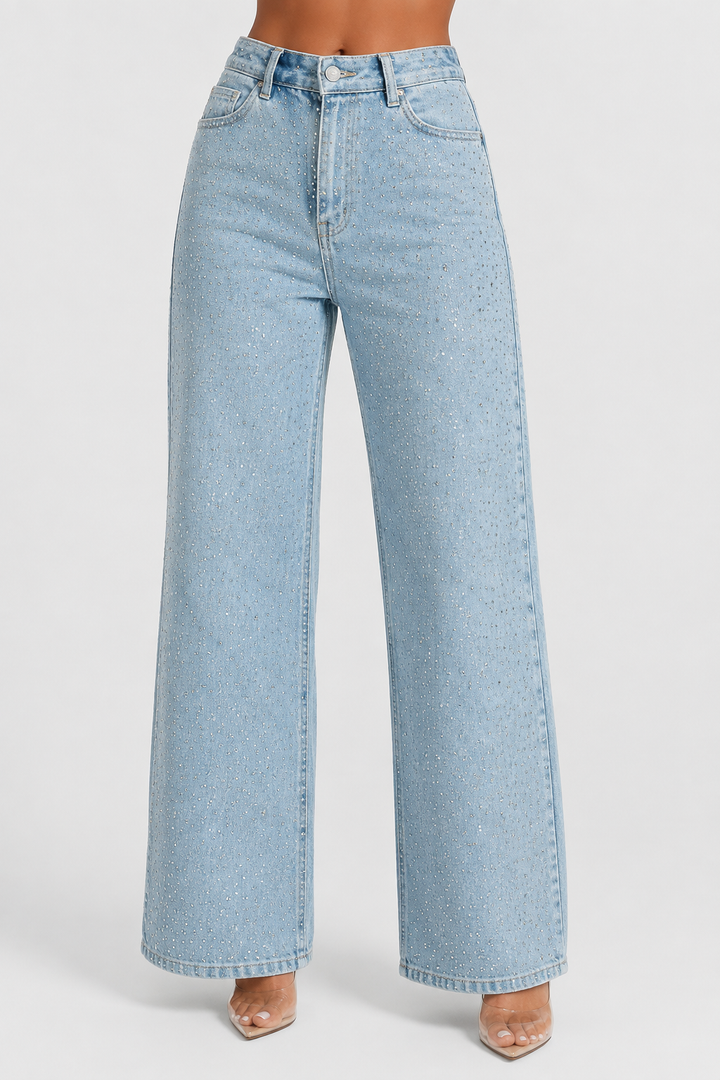 Women's Jamie Wide Leg Sparkle Jeans - Washed Blue