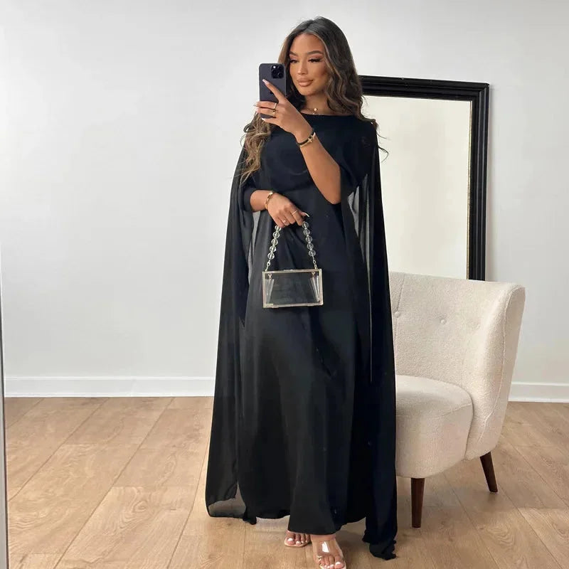 Chic Women's Maxi Cape Dress for Elegant Evening Wear