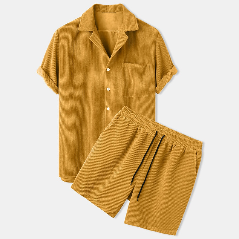 Ethan - Men's Velvet Short Sleeve Shirt and Shorts Set - photo 1