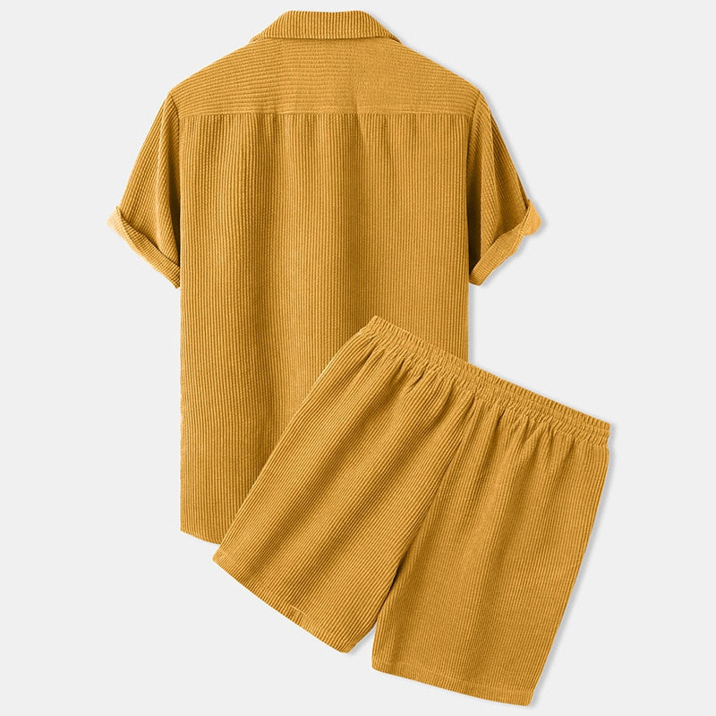 Ethan - Men's Velvet Short Sleeve Shirt and Shorts Set - photo 2