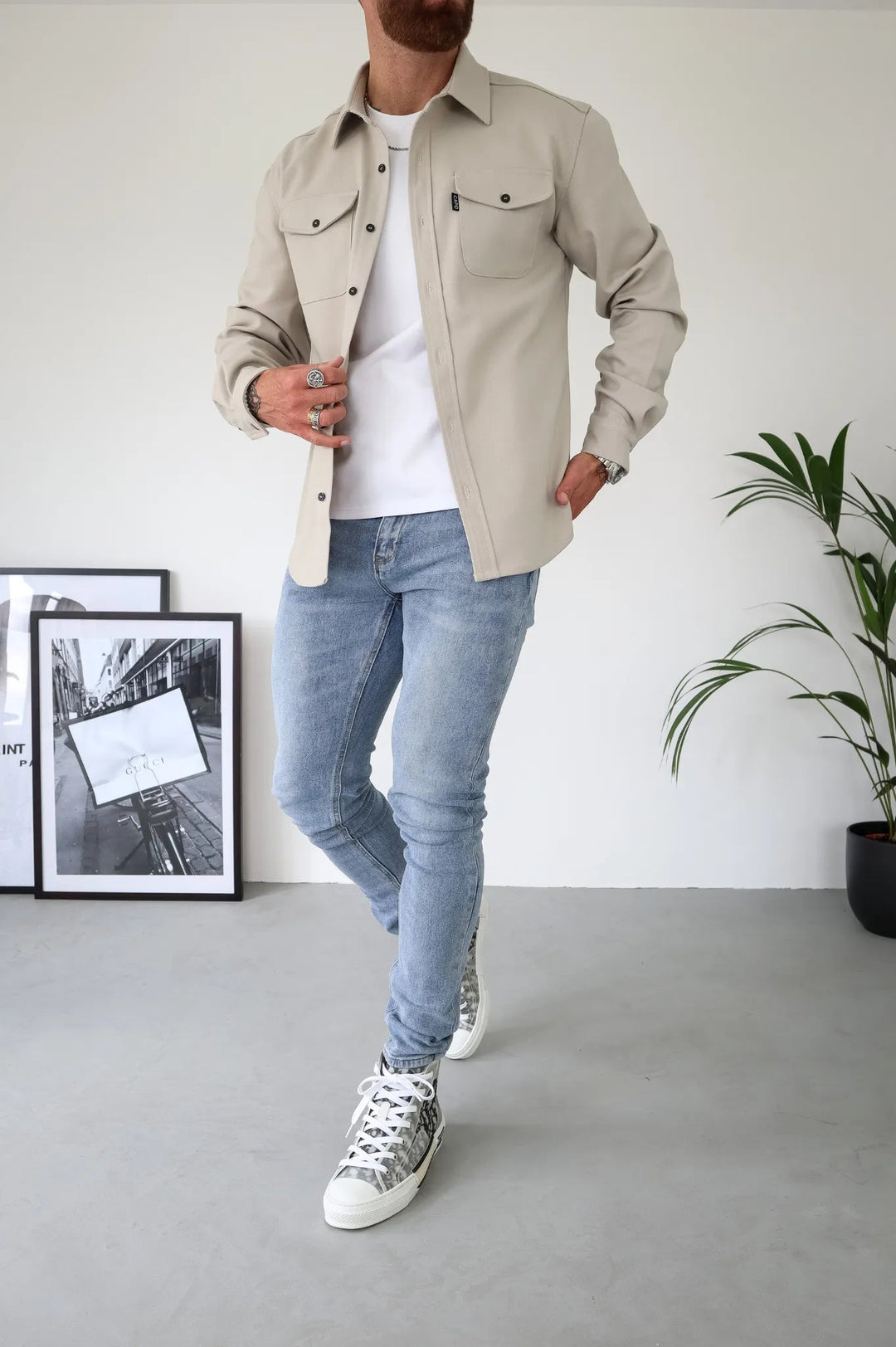 Men's Overshirt Jacket with Chest Pockets for Spring Autumn Casual Lightweight