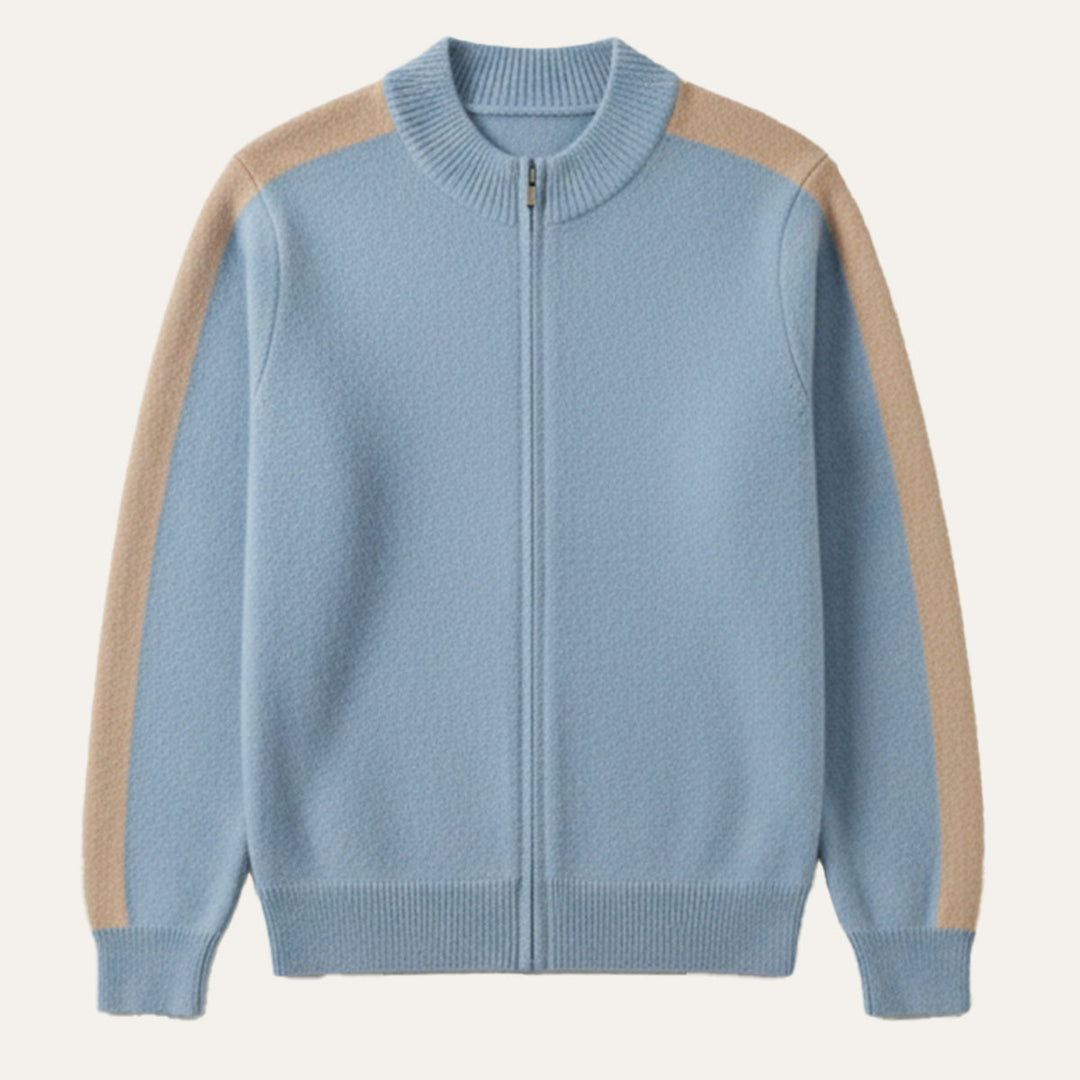 Men's Cashmere Jumper with Zip Front and Relaxed Fit