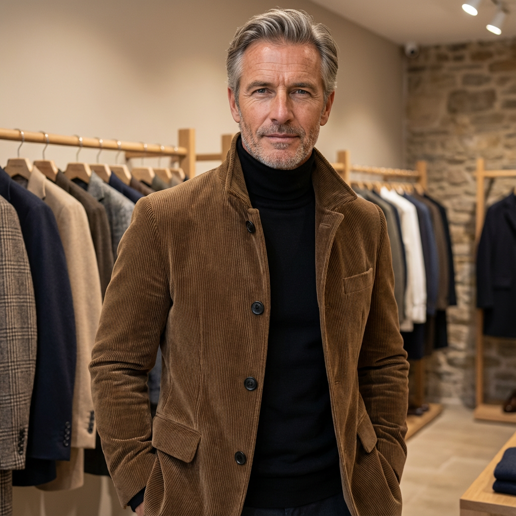 Men's Corduroy Jacket with Stand Collar