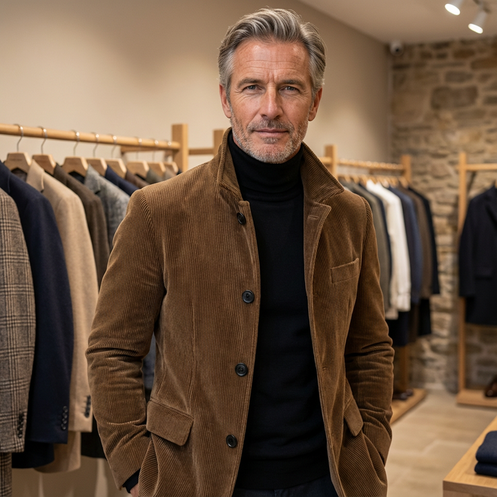 Men's Corduroy Jacket with Stand Collar