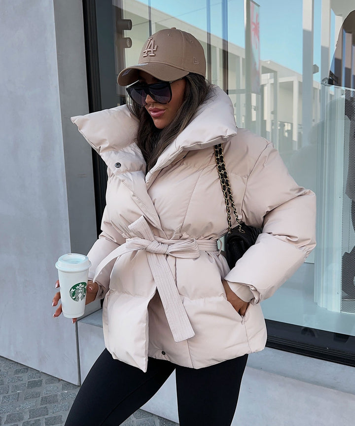 Women's Quilted Coat with a High Neck and a Zip
