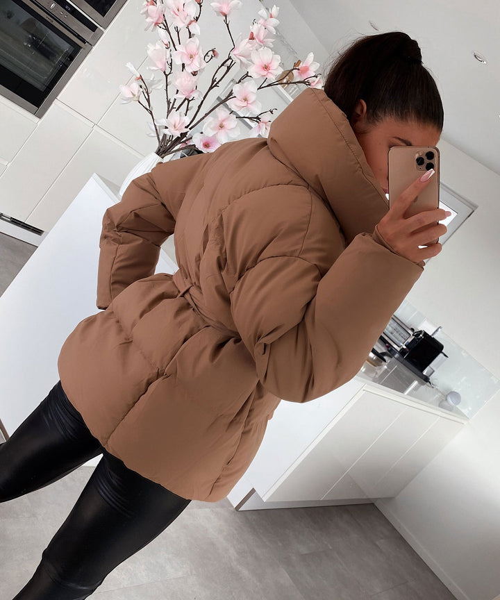 Women's Quilted Coat with a High Neck and a Zip