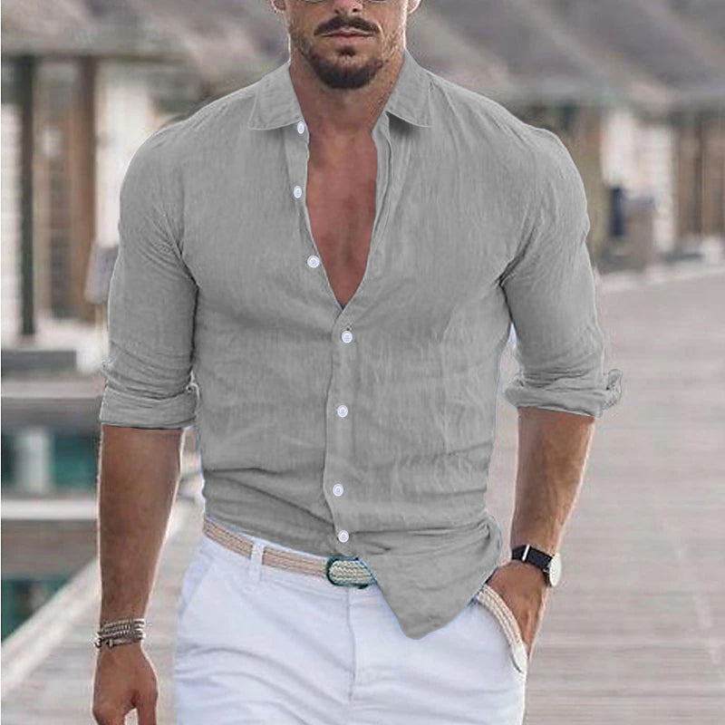 Men's Casual Button-Up Long Sleeve Shirt