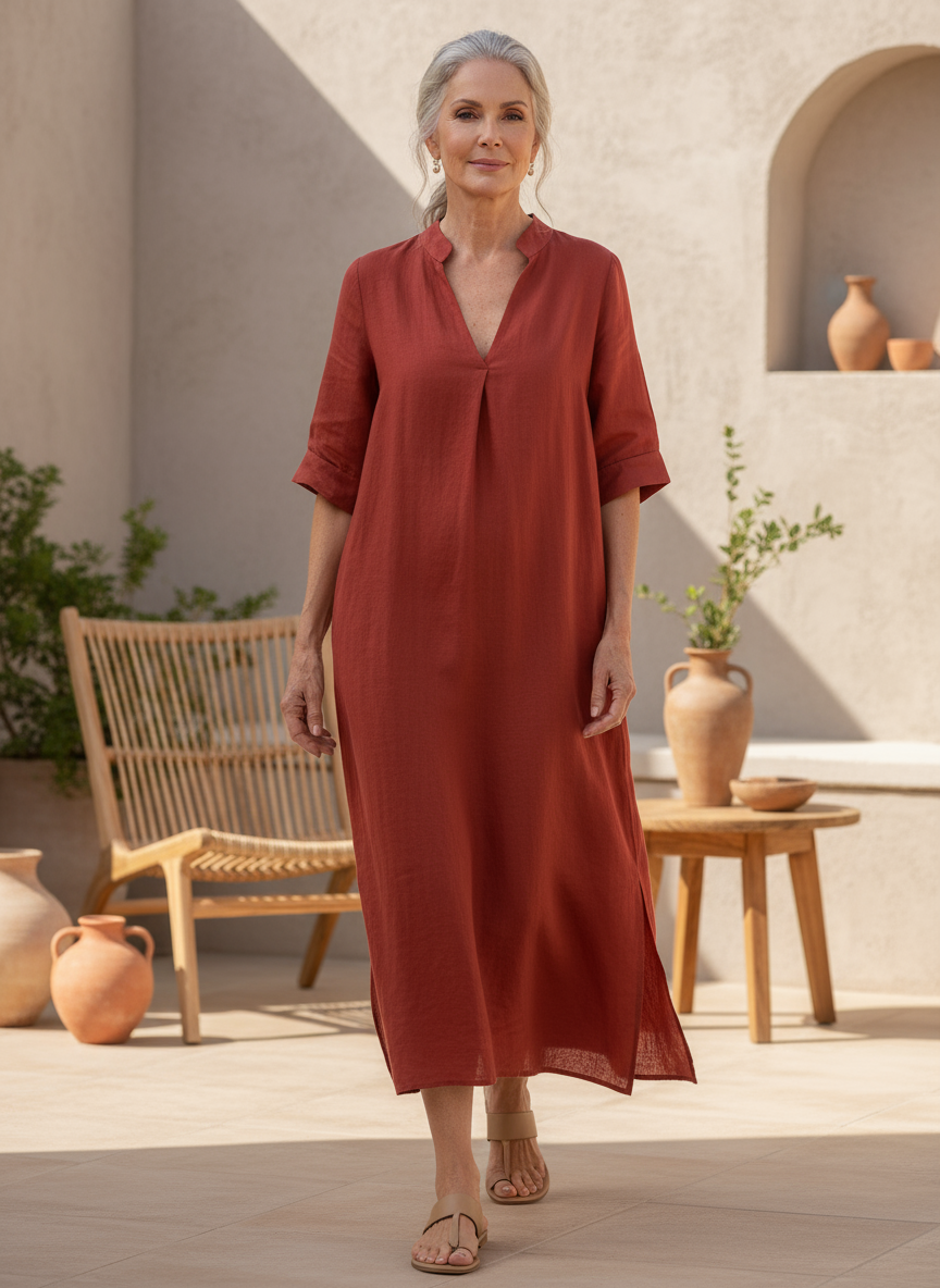 Women's Relaxed V-Neck Flowing Maxi Dress
