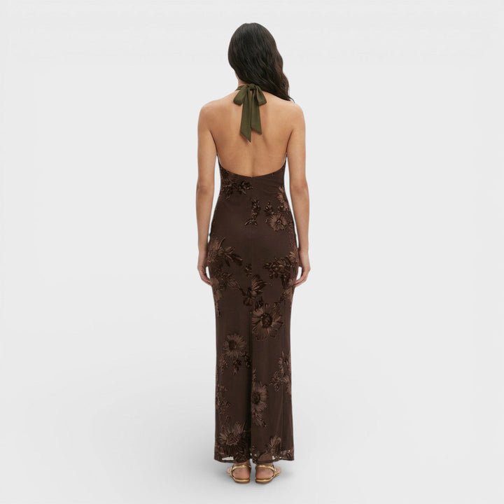 Women's High Neck Floral Embroidery Maxi Dress