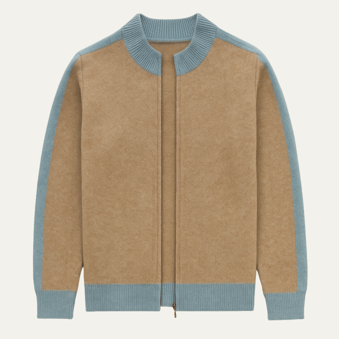 Men's Cashmere Jumper with Zip Front and Relaxed Fit