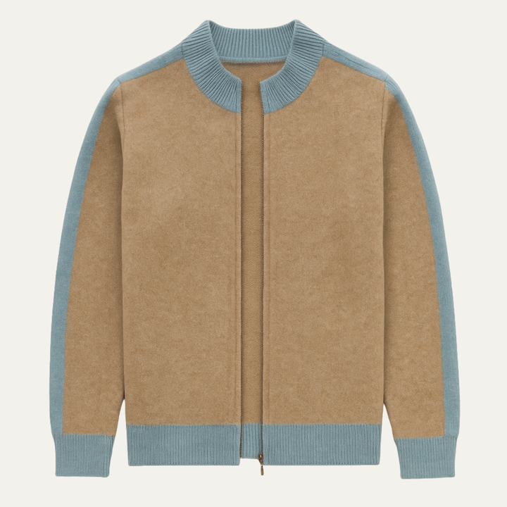 Men's Cashmere Jumper with Zip Front and Relaxed Fit