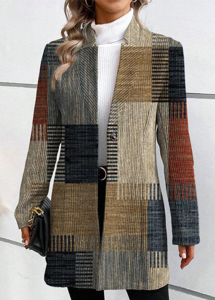 Women's Patchwork Check Coat with Button Front