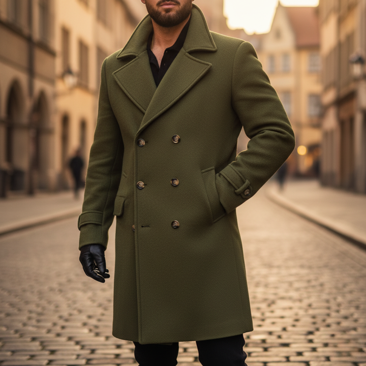 Men's Longline Wool Blend Coat with Notch Lapels