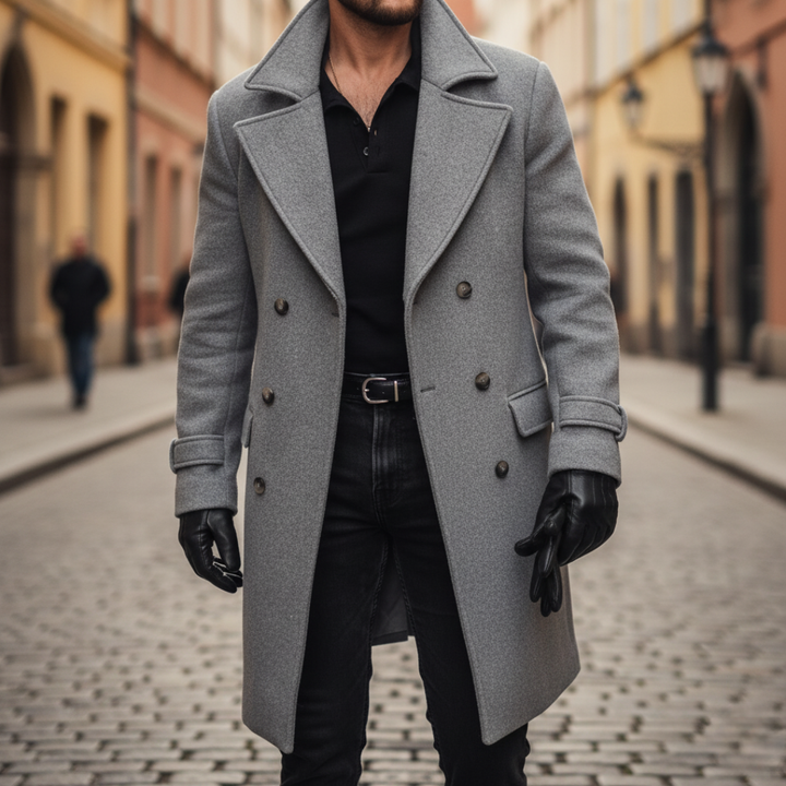 Men's Longline Wool Blend Coat with Notch Lapels