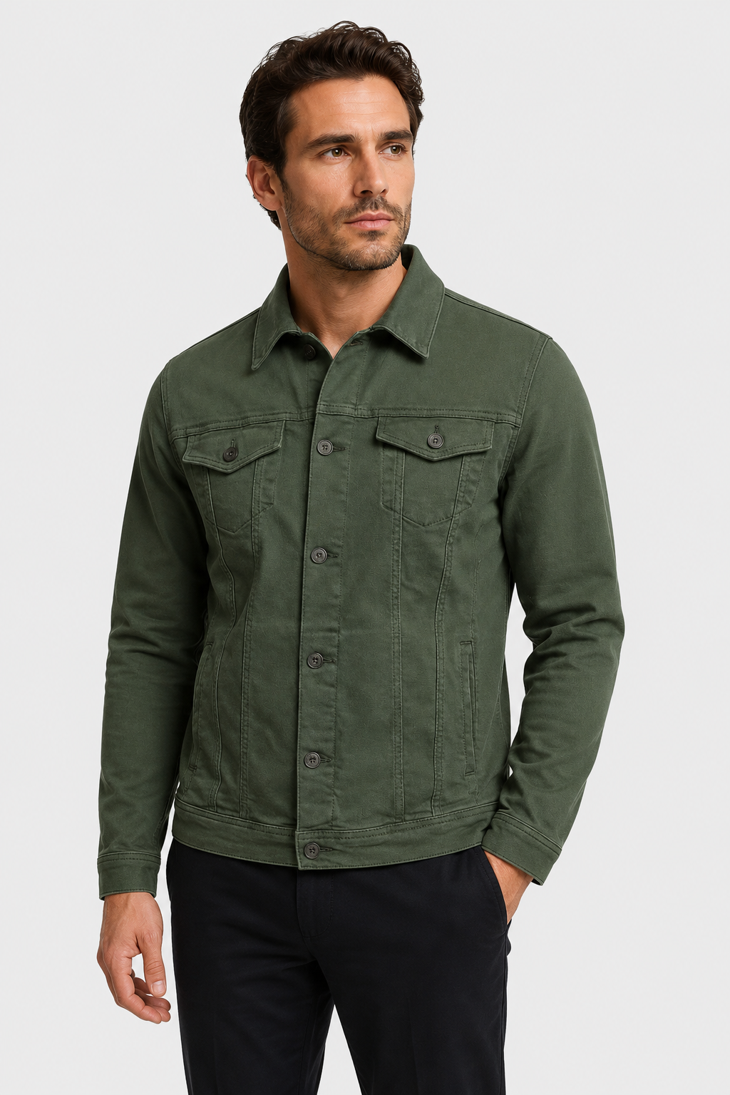 Men's Denim Trucker Jacket with Flap Chest Pockets