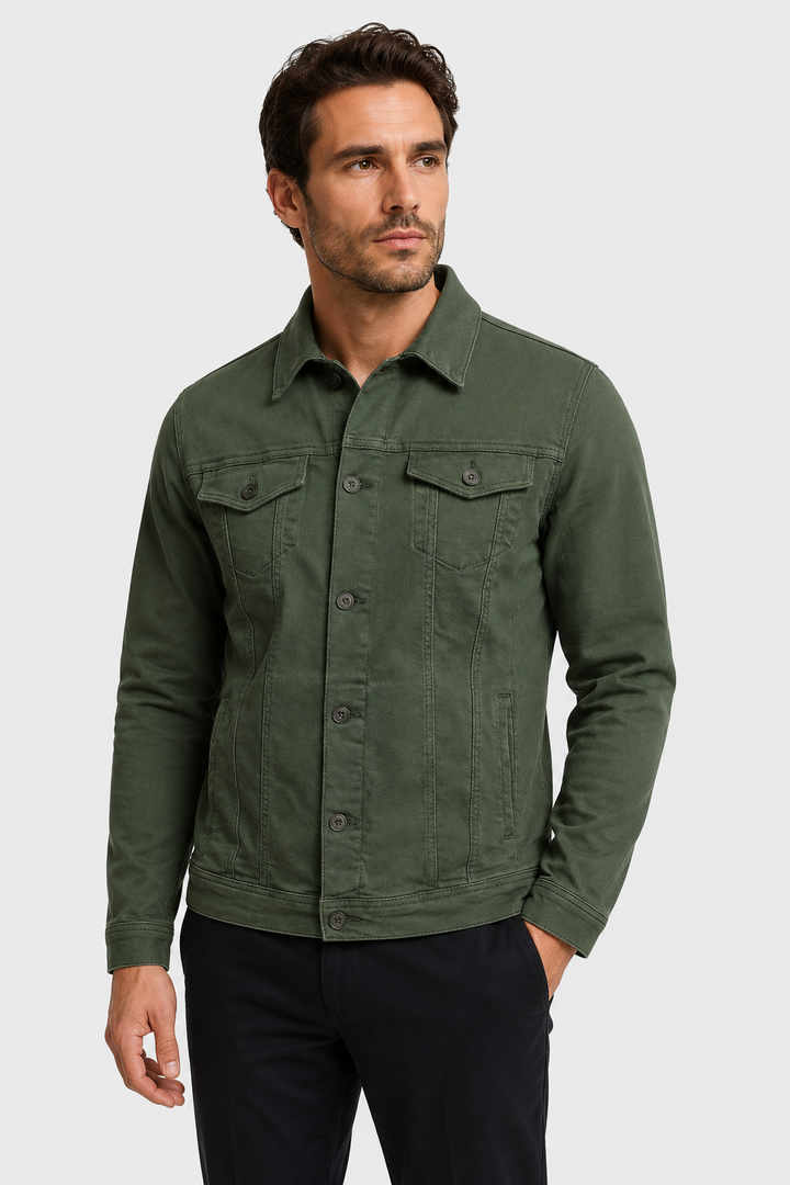 Men's Denim Trucker Jacket with Flap Chest Pockets