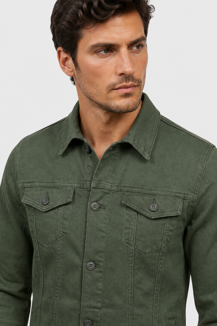 Men's Denim Trucker Jacket with Flap Chest Pockets