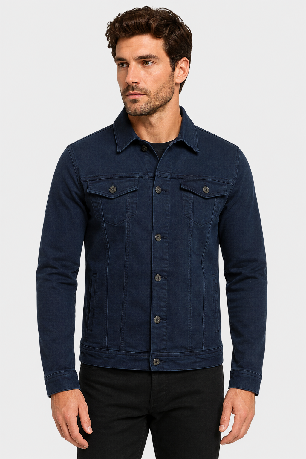 Men's Denim Trucker Jacket with Flap Chest Pockets