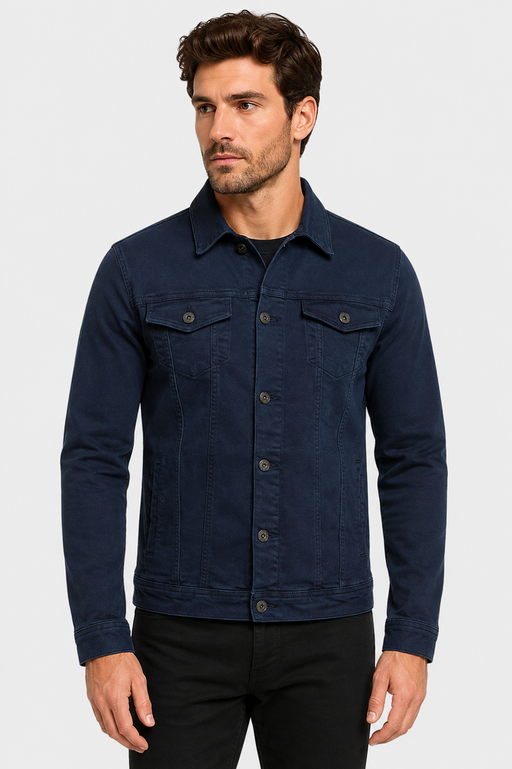 Men's Denim Trucker Jacket with Flap Chest Pockets