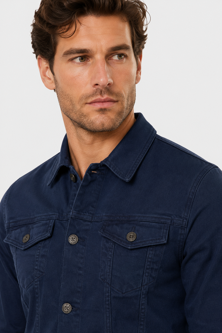 Men's Denim Trucker Jacket with Flap Chest Pockets