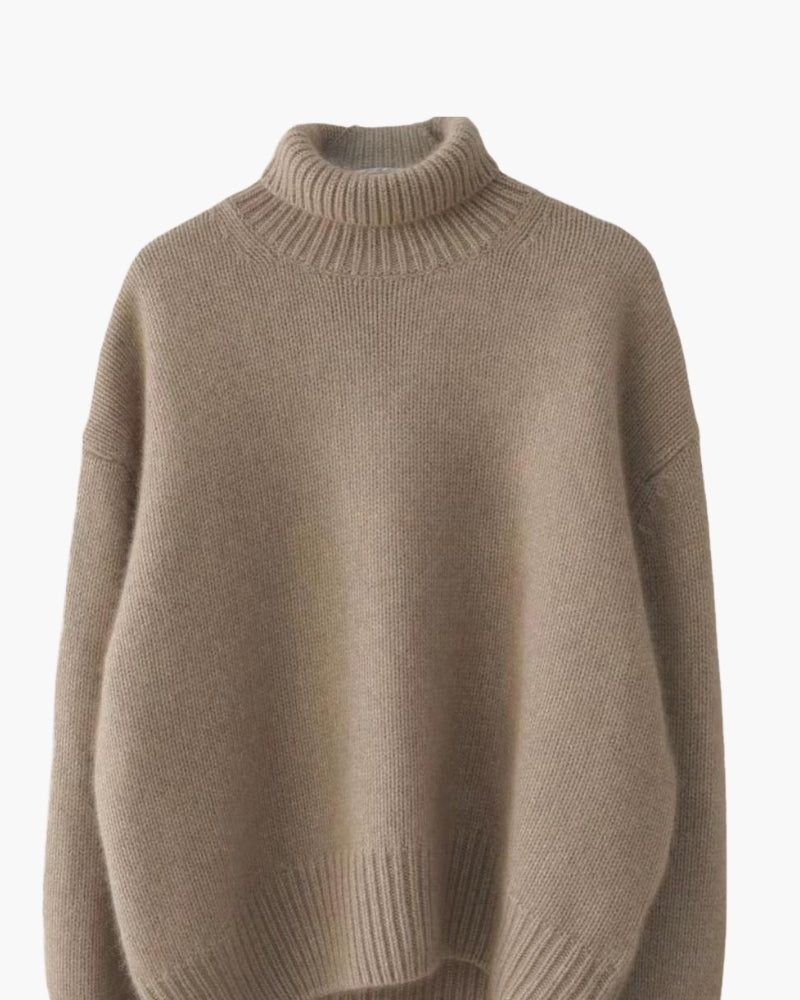 Women's Ribbed Knit Turtleneck Jumper - Brown