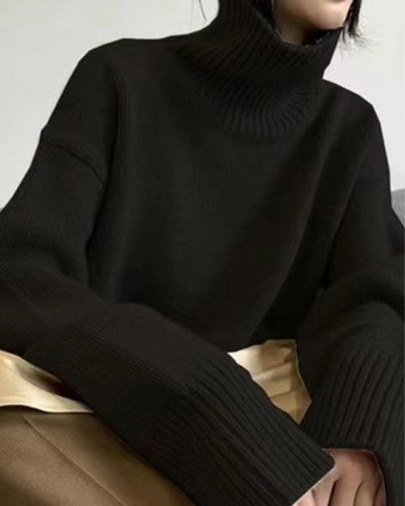 Women's Ribbed Knit Turtleneck Jumper - Black