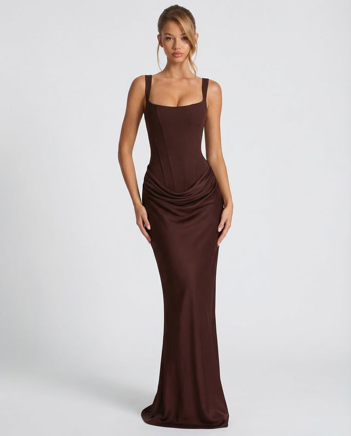 Women's Square Neck Maxi Dress with Draped Waist