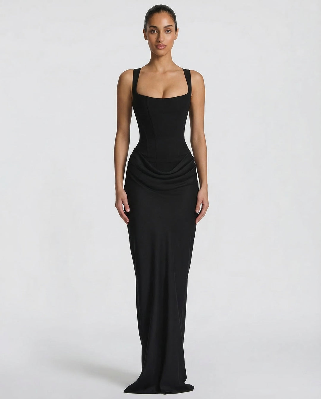 Women's Square Neck Maxi Dress with Draped Waist