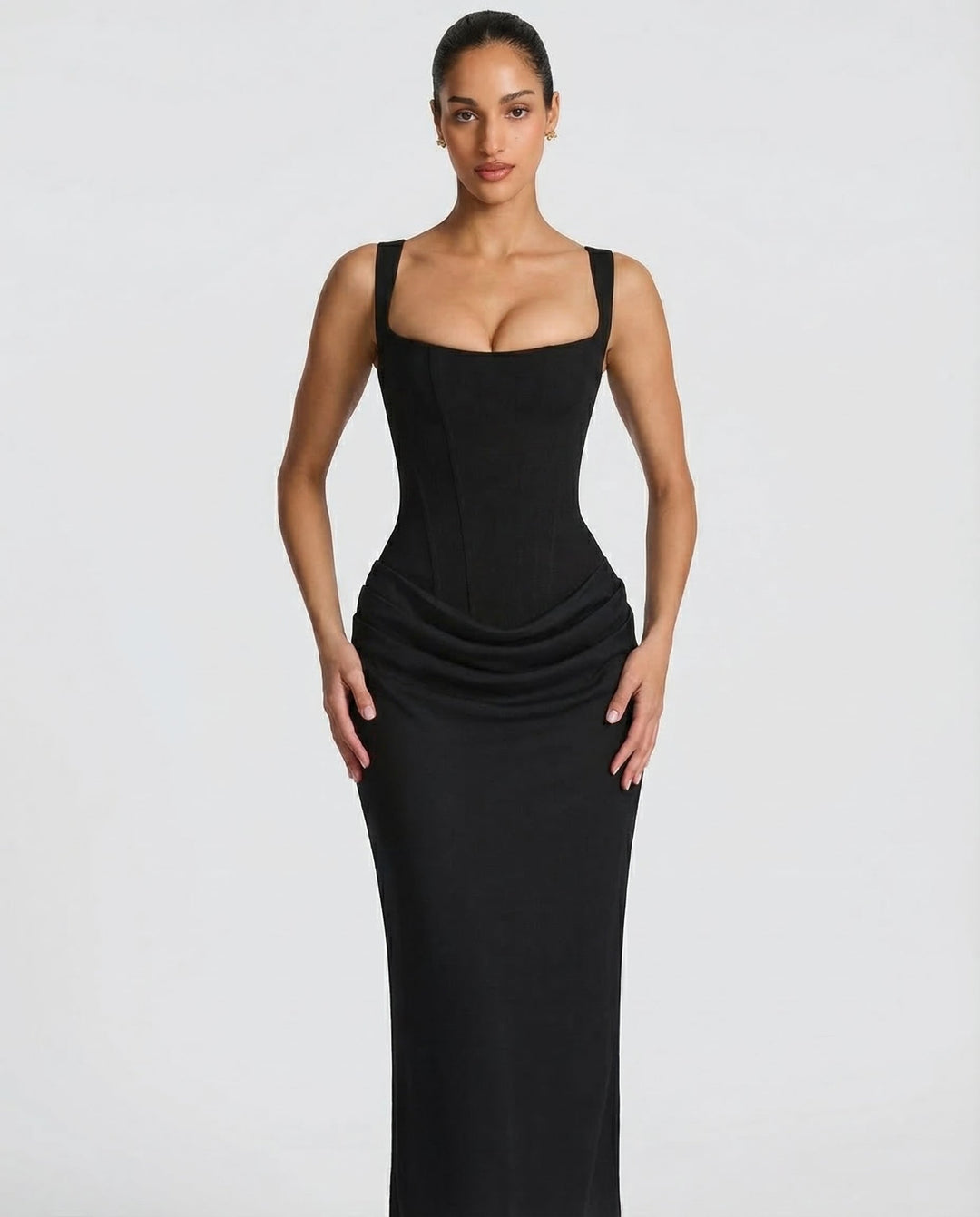 Women's Square Neck Maxi Dress with Draped Waist