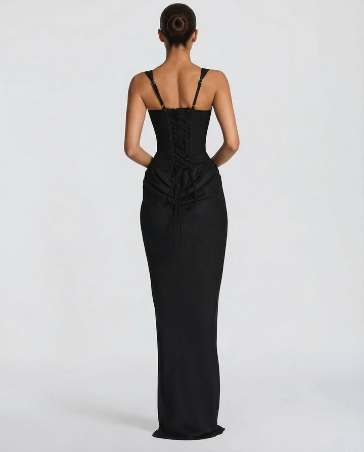 Women's Square Neck Maxi Dress with Draped Waist