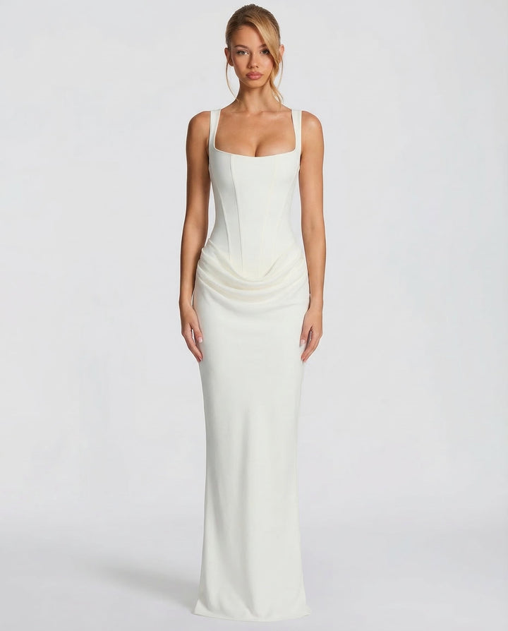 Women's Square Neck Maxi Dress with Draped Waist