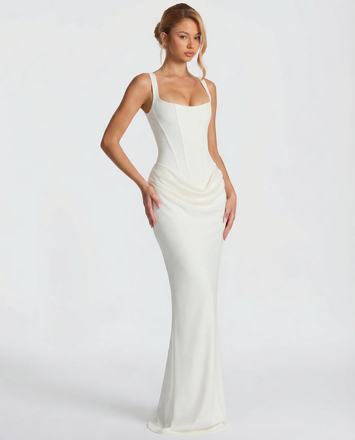 Women's Square Neck Maxi Dress with Draped Waist