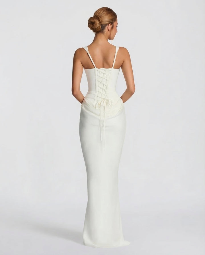 Women's Square Neck Maxi Dress with Draped Waist