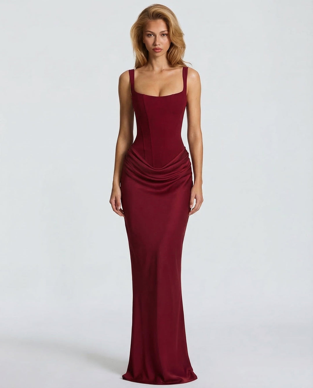 Women's Square Neck Maxi Dress with Draped Waist